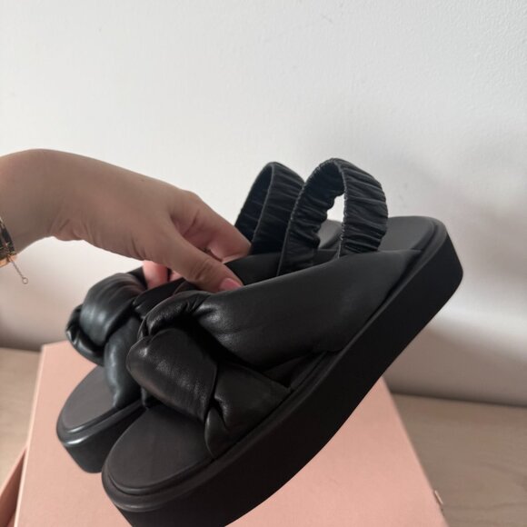 NWT Miu Miu Slingback Platform Sandals Black Padded Leather Knot Detail Sz 35 - Picture 8 of 10